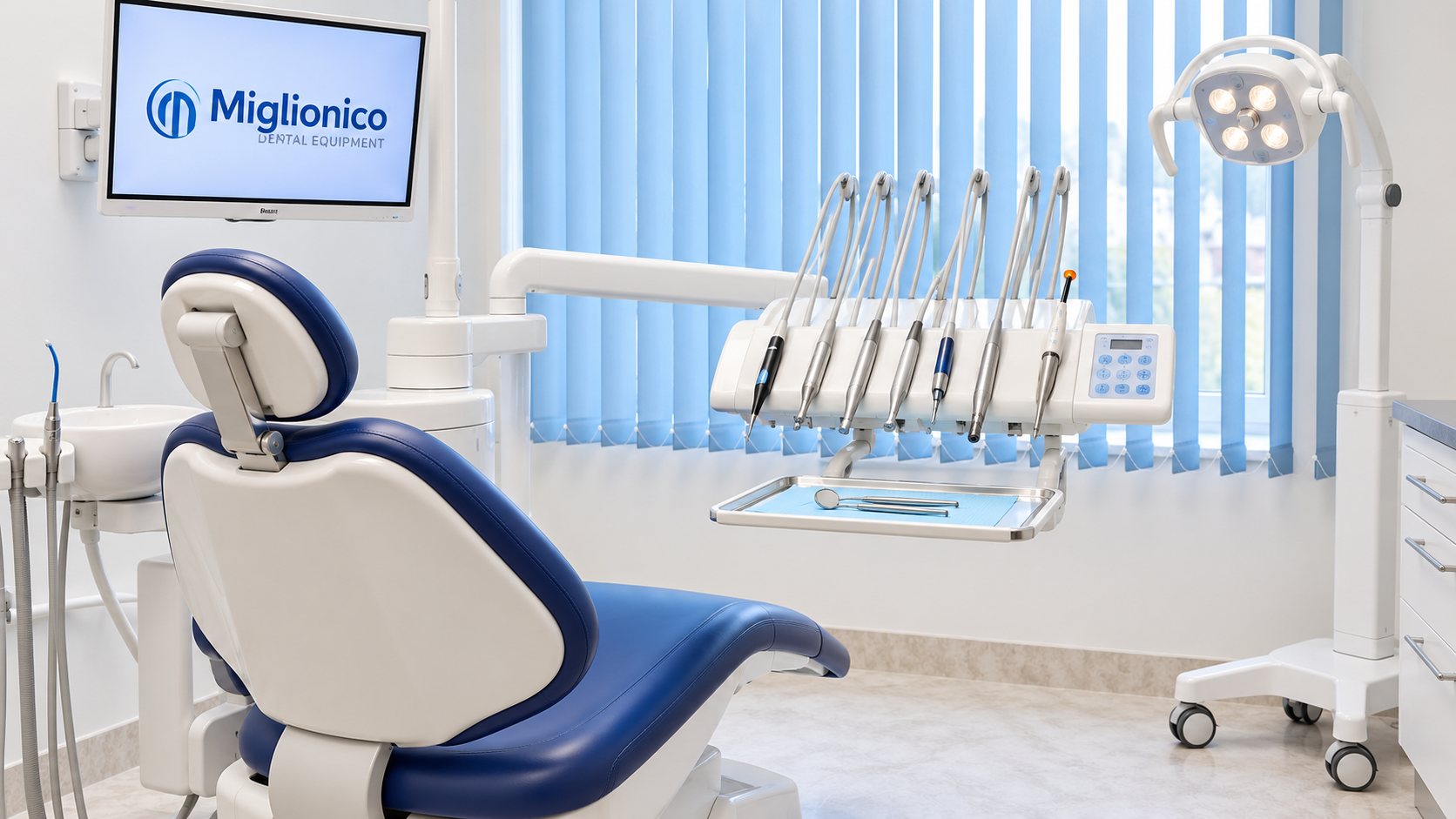 Gabinete de la clínica con el sillón dental y la lámpara de exploración